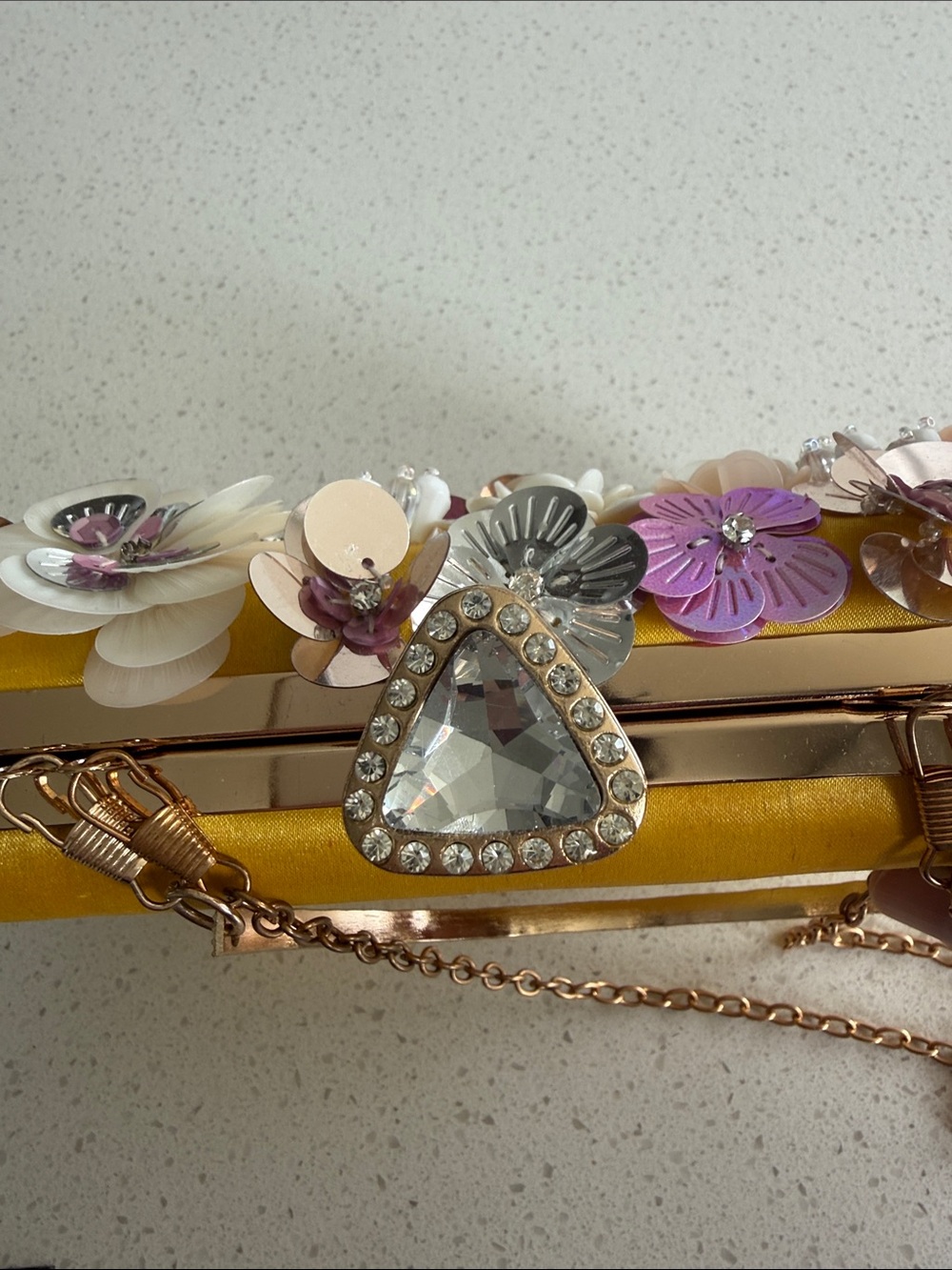 bebe Clutch Shoulder Bag Small purse Yellow Floral Top-Handle with Flowers - Picture 5 of 11